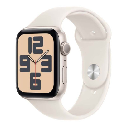 Apple Watch SE (2024), 44 мм корпус из алюминия цвета «Starlight», ремешок Sport Band размера S/M цвета «Starlight» Apple Watch SE (2024), 44 мм корпус из алюминия цвета «Starlight», ремешок Sport Band размера S/M цвета «Starlight»