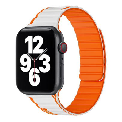 Магнитный силиконовый ремешок для часов iWatch на 42/44/45/49 мм WiWU Smart Magnetic Silicone (Wi-WB010) White+orange
