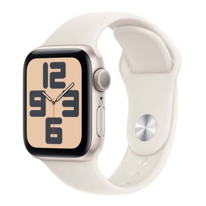 Apple Watch SE (2024), 40 мм корпус из алюминия цвета «Starlight», ремешок Sport Band размера S/M цвета «Starlight» Apple Watch SE (2024), 40 мм корпус из алюминия цвета «Starlight», ремешок Sport Band размера S/M цвета «Starlight»