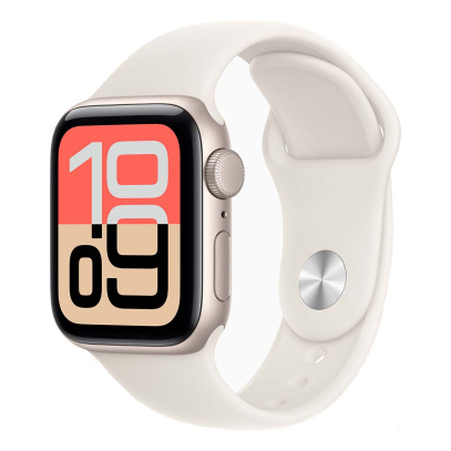 Apple Watch SE 3 (2025), 40 мм корпус из алюминия цвета «Starlight», ремешок Sport Band размера S/M цвета «Starlight» Apple Watch SE 3 (2025), 40 мм корпус из алюминия цвета «Starlight», ремешок Sport Band размера S/M цвета «Starlight»