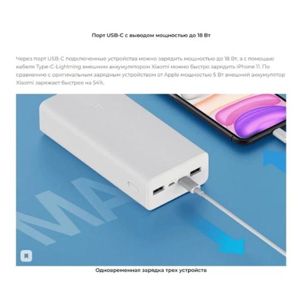 Внешний аккумулятор Xiaomi 30000mAh Mi Power Bank 3 VXN4307CN (PB3018ZM) Белый