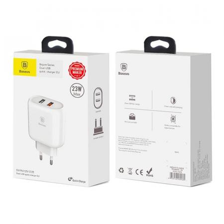 Сетевое зарядное устройство USB Baseus (2 USB) Quick Charge 23 Вт Bojure Series (CCALL-AG02) Белый Сетевое зарядное устройство USB Baseus (2 USB) Quick Charge 23 Вт Bojure Series (CCALL-AG02) Белый