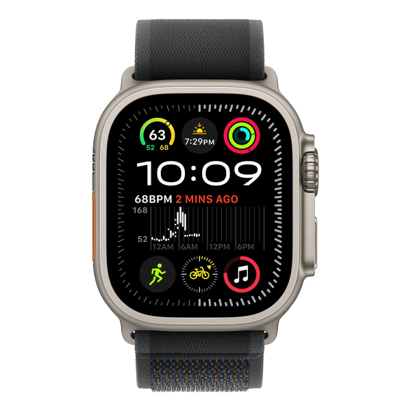 Apple Watch Ultra 2 (2024), 49 мм корпус из титана цвета «Natural», ремешок Trail Loop размера M/L цвета «Black»