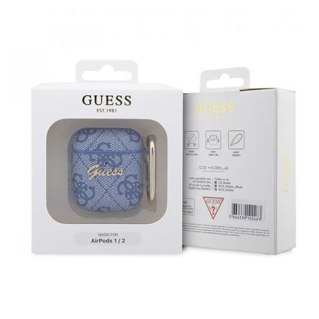 Чехол Guess для Airpods 1/2 PU leather 4G с карабином и металлическим логотипом (GUA24GSMB) Синий