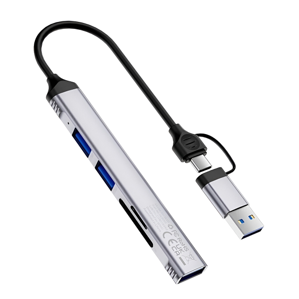 USB-хаб WIWU Zolo USB-A/Type-C 5в1 2USB 2.0 + USB 3.0 + SD + TF (Wi-HB003) Серый