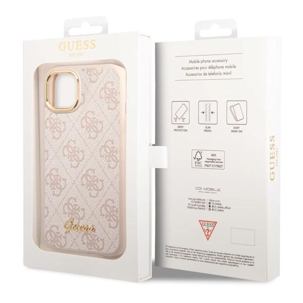 Чехол Guess для iPhone 14 Plus CG Mobile PU 4G Script metal logo Hard (GUHCP14MHG4SHP) Розовый