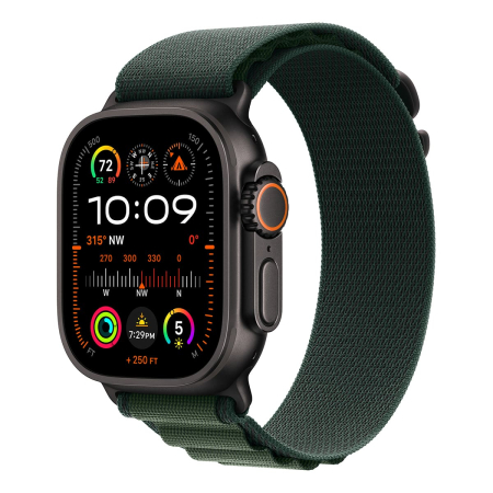 Apple Watch Ultra 2 (2024), 49 мм корпус из титана цвета «Black», ремешок Alpine Loop размера S цвета «Dark Green»