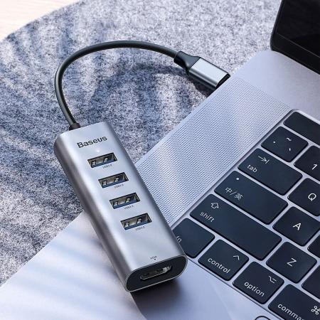 Переходник Baseus для MacBook HUB Enjoy series (Type-C to USB3.0*4+HDMI) (CAHUB-N0G) Deep Grey, темно-серый