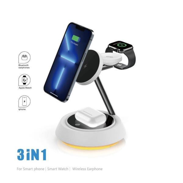 Беспроводное зарядное устройство WiWU TRIPLE 15W Foldable 3в1 wireless charger (Wi-W002) White, белый