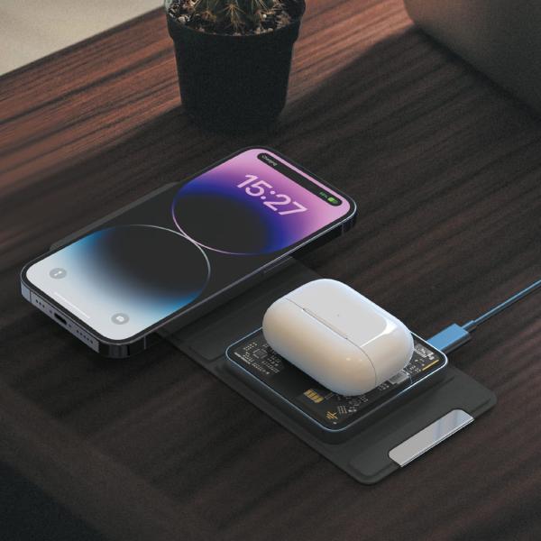 Беспроводная зарядная станция Deppa 2в1 Crystal MagSafe Fold Travel QI складная (23154) Black, чёрный