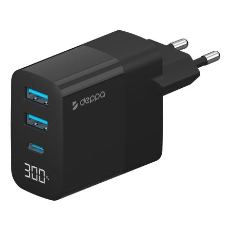 Зарядное устройство Deppa USB-A + 2 USB Type-C, PD, QC 3.0, 30Вт (11395) Чёрный