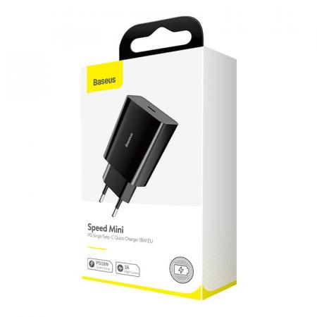 Сетевое зарядное устройство USB Type-C Baseus Speed Mini 18 Вт (CCFS-X01) Черный Сетевое зарядное устройство USB Type-C Baseus Speed Mini 18 Вт (CCFS-X01) Черный